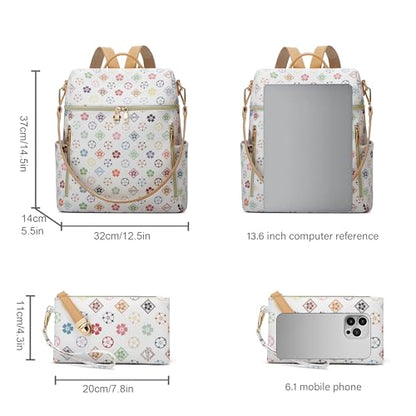 Makes Backpack Purse for Women PU Leather Casual Backpack Daily Travel Bag - color: Triwhite Triple Zip