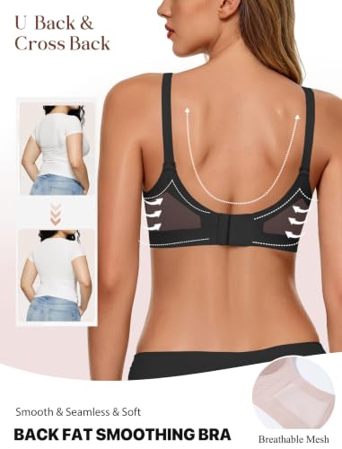 Avidlove Wireless Bras for Women Seamless Full Coverage Bra Mesh Comfy Bralette Tshirt Everyday Bras - color: Black, size: Small