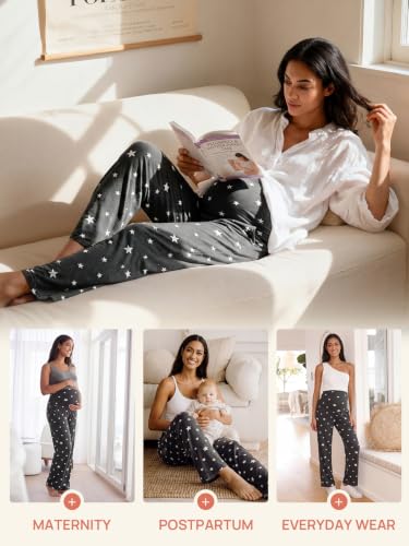 Summer Mae Viscose Maternity Pants Pregnancy Pajama Lounge Pant with Pocket - color: Midnight Stardust, size: Medium