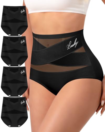 MEIYATING Women's Underwear Tummy Control High Waisted Postpartum Panties - color: Black-4p, size: Medium