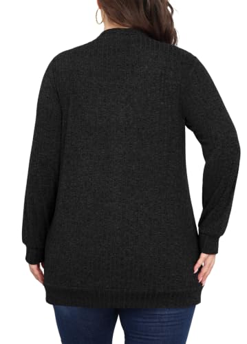 Lastshe Women Plus Size Cardigan Fall Thin Sweaters with Pockets 1X-5X - color: 01 Black, size: 5X