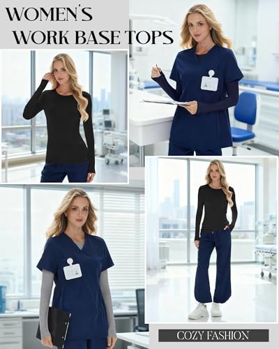 3 Pack Womens Long Sleeve Underscrub Shirts - color: Black, Light Gray, Navy Blue, size: XX-Large