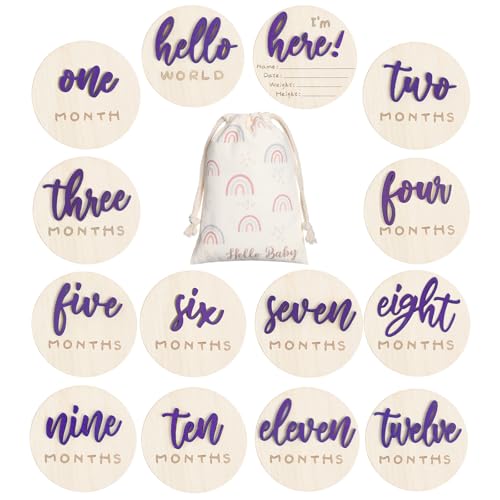 Baby Monthly Milestone Announcement Signs Wood,Purple,Letter - color: Purple, style: Letter