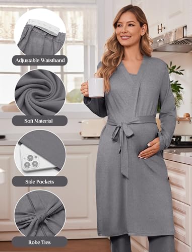 Maternity Sets Labor and Delivery Gown Postpartum Essentials Nursing Pajama - color: Grey, size: Large