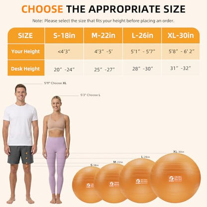 Gruper Yoga Ball, Extra Thick Non Slip Exercise Ball, 4 Sizes - color: ['Orange'], size: 22 Inch (55cm),m