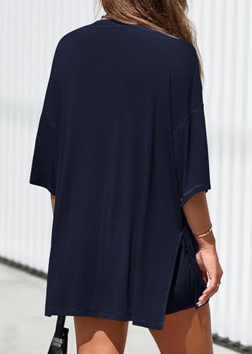 KIRUNDO 2 Piece Sets for Women Summer Lounge Sets Casual - color: Navy Blue, size: Small