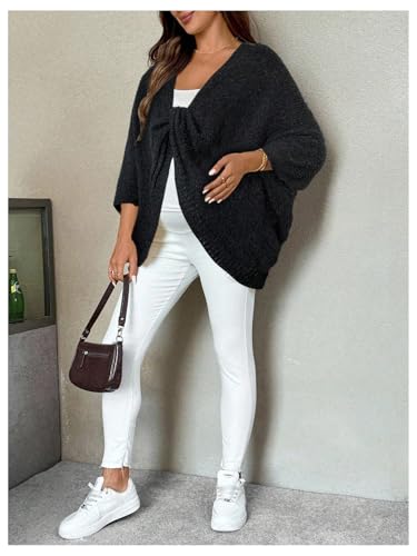 Milumia Women's Maternity Twist Front Sweater Oversized Pregnancy Cardigan - color: Black, size: Medium