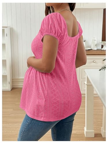 MakeMeChic Women's Maternity Blouse Tops Cute Shirt White Babydoll Tops - color: Pink Plain, size: X-Large