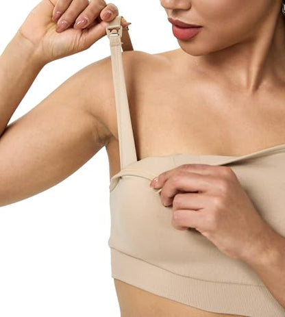 Suekaphin Square Neck Nursing Bra for Pregnancy Women Maternity Pull-On Breastfeeding Bra Fixed Cups - color: Black/Gray/Beige, size: Small