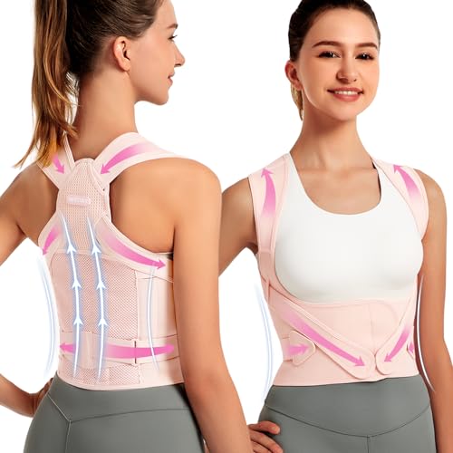 SHAPERKY Posture Corrector for Women for Support: Back Brace for Full Back Support - Adjustable Shoulder Straightener for Women and Men (Small) - color: Pink, size: Small
