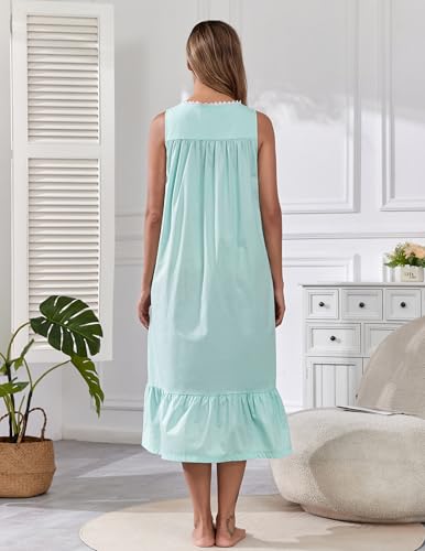 Viakeo 100% Cotton Nightgown for Women - color: Green, size: Medium