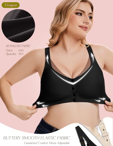Womens Front Closure Bras for Women Seamless Soft Mastectomy Bra - color: Midnight Black, size: XX-Large