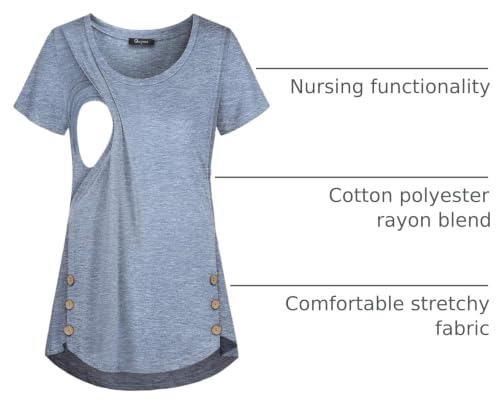 Quinee Women's Casual Button Side Nursing Tops Maternity Breastfeeding Tunic - color: Light Blue, size: Large