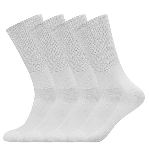 Busy Socks 4 Pack Crew Thin Non Binding Top Diabetic Socks for Men Women - color: 4 Pairs White, size: X-Large