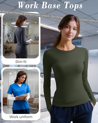 Xaatren 4 Pack Women's Underscrub Long Sleeve Nurse Shirts - color: Black, White, Dark Gray, Army Green, size: X-Small