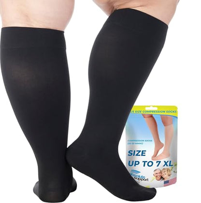 ABSOLUTE SUPPORT Men & Women Compression Socks, 20-30mmHg - color: Black, size: XX-Large
