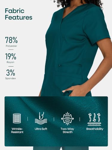 Scrub Tops for Woman, Mock Wrap Tops - color: Caribbean Blue, size: X-Small