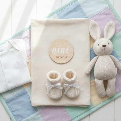Kate & Milo Wooden Baby Monthly Milestone Discs, White Text - color: White Text Circle