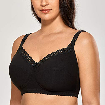 Gratlin Women's Plus Size Cotton Nursing Bra Wireless Breastfeeding Maternity Bras - color: Black, size: 34DD