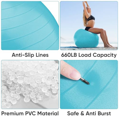 APEXUP Yoga Ball, 660 lbs Anti-Burst Exercise Ball with Pump, 5 Sizes - color: Light Blue, size: M (19"~22") 55cm