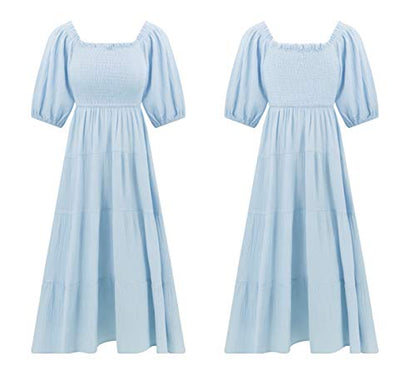 R.Vivimos Women's Cotton Off-Shoulder A-Line Midi Dresses - color: Skyblue, size: Large