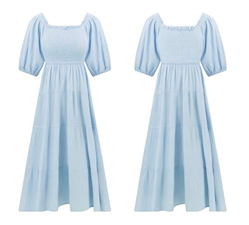 R.Vivimos Women's Cotton Off-Shoulder A-Line Midi Dresses - color: Skyblue, size: Medium