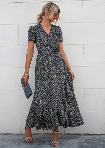 PRETTYGARDEN Women's Boho Floral Summer Maxi Dresses - color: Black, size: X-Small