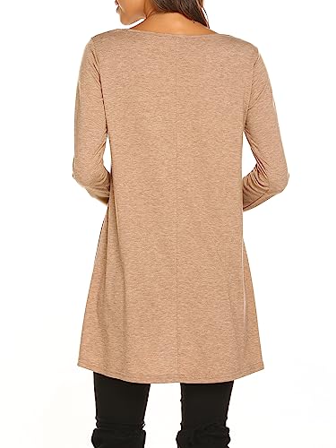 Poetsky Women's Long Sleeve Tunic Tops Layered Chiffon Hem Blouses Shirts - color: A-brown, size: XX-Large
