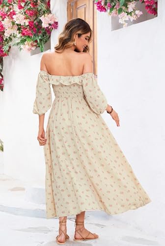 R.Vivimos Women Summer Cotton A Line Flowy Long Dresses - color: Beige#1-floral, size: Medium