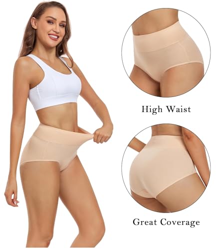 wirarpa Women's Cotton Underwear High Waisted Ladies Panties Full Coverage Briefs 4 Pack (Regular & Plus Size) - color: Beige - Set 17, size: 5X-Large