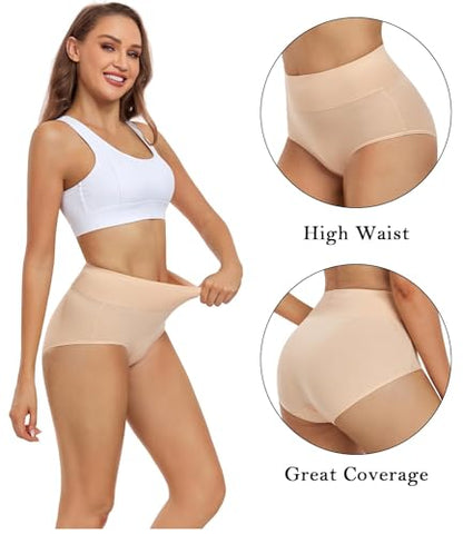 wirarpa Women's Cotton Underwear High Waisted Ladies Panties Full Coverage Briefs 4 Pack (Regular & Plus Size) - color: Beige - Set 17, size: 5X-Large