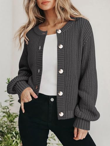 PRETTYGARDEN Women's Chunky Knit Button Up Cardigan Sweaters Outerwear - color: Grey, size: Large