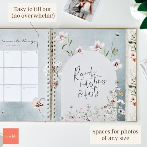 Peachly Baby Book for Girl - First Year Memory Book Keepsake - Fleur - color: Fleur
