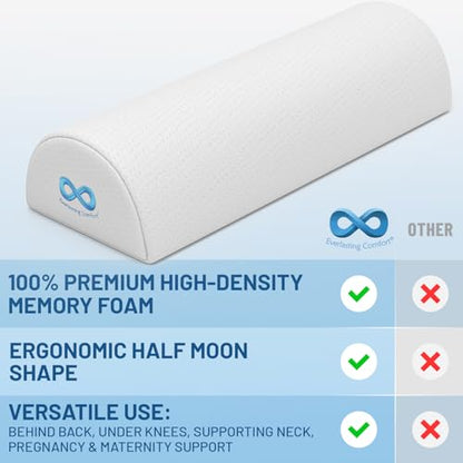 Everlasting Comfort Under Knee Pillow for Back Sleeping - Memory Foam Half Moon Leg Bolster Pillow for Back Pain, Thoracic Support - size: Standard