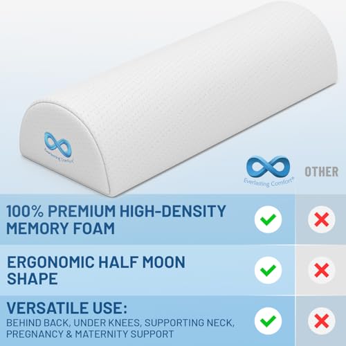 Everlasting Comfort Under Knee Pillow for Back Sleeping - Memory Foam Half Moon Leg Bolster Pillow for Back Pain, Thoracic Support (Pack of 2) - size: Standard (Pack of 2)