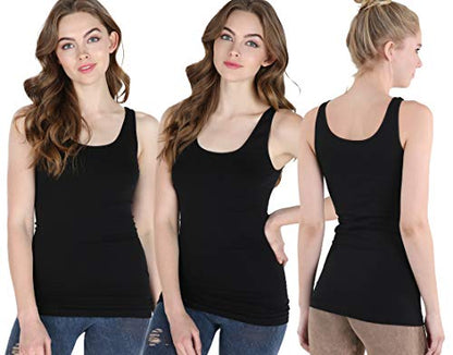 NIKIBIKI Women Seamless Premium Classic Tank Top, Made in U.S.A - color: 3 Pack: Black, Black, Black