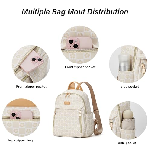 Makes Mini Backpack for Women, Small Casual Backpacks Daily Travel Bag 2pcs - color: Checkered Beige