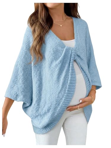 Milumia Women's Maternity Twist Front Sweater Oversized Pregnancy Cardigan - color: Light Blue, size: Medium