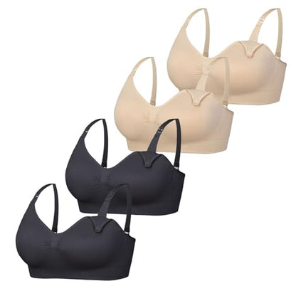 Womens Seamless Breastfeeding Nursing Bra Maternity Bralette 4 Pack - color: 2black/2skin, size: Small