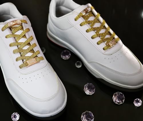 Elastic No Tie Shoe Laces with Bling Diamond Locks & Charms for Women's Sneakers - color: 03 Glitter Gold