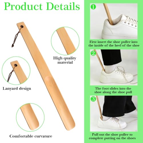 2pcs Wooden Long Handle Shoe Horn Set, Long & Short Wood Shoe Horn