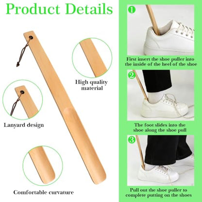 2pcs Wooden Long Handle Shoe Horn Set, Long & Short Wood Shoe Horn