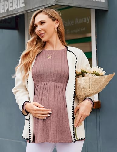 Maternity Shirts Dressy Long Sleeve Pregnancy Fall Tops Work Blouses - color: D-blush Pink, size: Medium