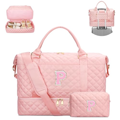Gift for Teens Personalized Initial Duffle Bag for Girls(Pink,P) - color: Pink, style: P
