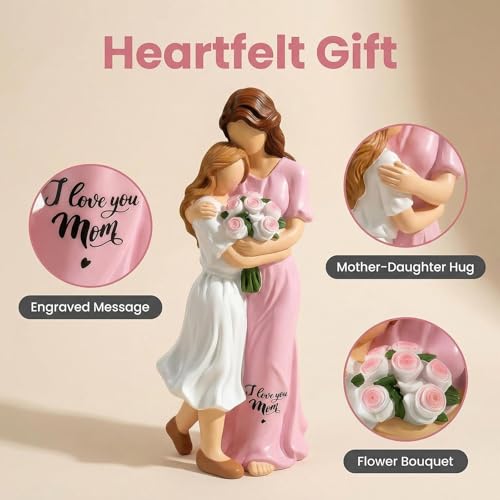 Mother Daughter Figurine for Mom, Heartfelt Gift for Mom from Daughter - color: Pink