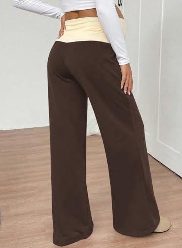 BLENCOT Women's Maternity Pants Wide Leg Over The Belly Pregnancy Pants - color: Brown, size: X-Large