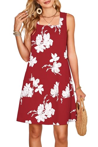 OFEEFAN Womens Square Neck Tank Dresses 2026 Summer Spring Loose Swing Sundresses with Pockets Plain/Print - color: Print 04, size: X-Large