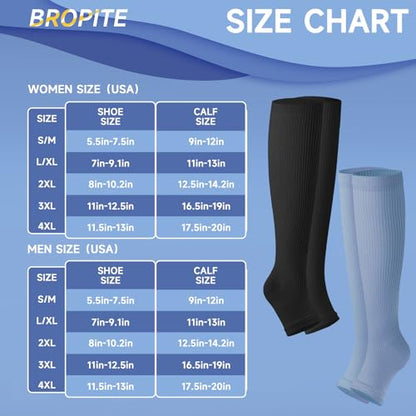 bropite Open Toe Compression Socks for Women，3 Pairs Toless Knee-High Socks - color: C-bbp Open, size: 3X-Large