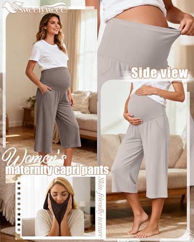 3 Pack Women's Maternity Capris - color: Dark Brown, Light Coffee, Gray Apricot, size: Large