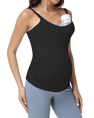 Foucome Maternity Nursing Tank Tops for Breastfeeding - color: Black, size: X-Large